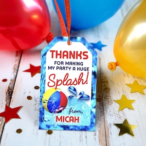 Pool party Thank You tag birthday party favor digital download | Easy Edit!