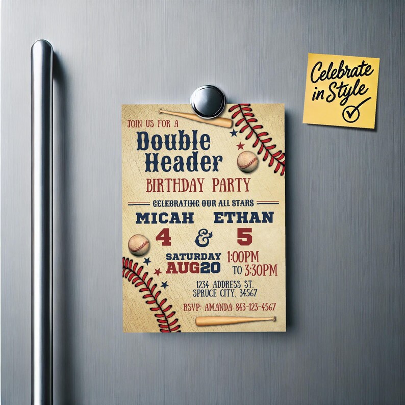Baseball Birthday Invitation Double Header Editable Digital Invite ...