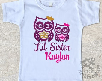 Owl Lil sister sibling shirt for girls personalized custom tshirt