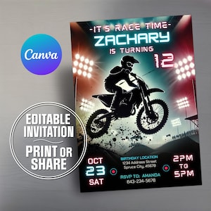 Dirt Bike Birthday Invitation | Motocross Party Invite | Digital Download | Editable Template | Dirt Bike Theme Birthday Flyer