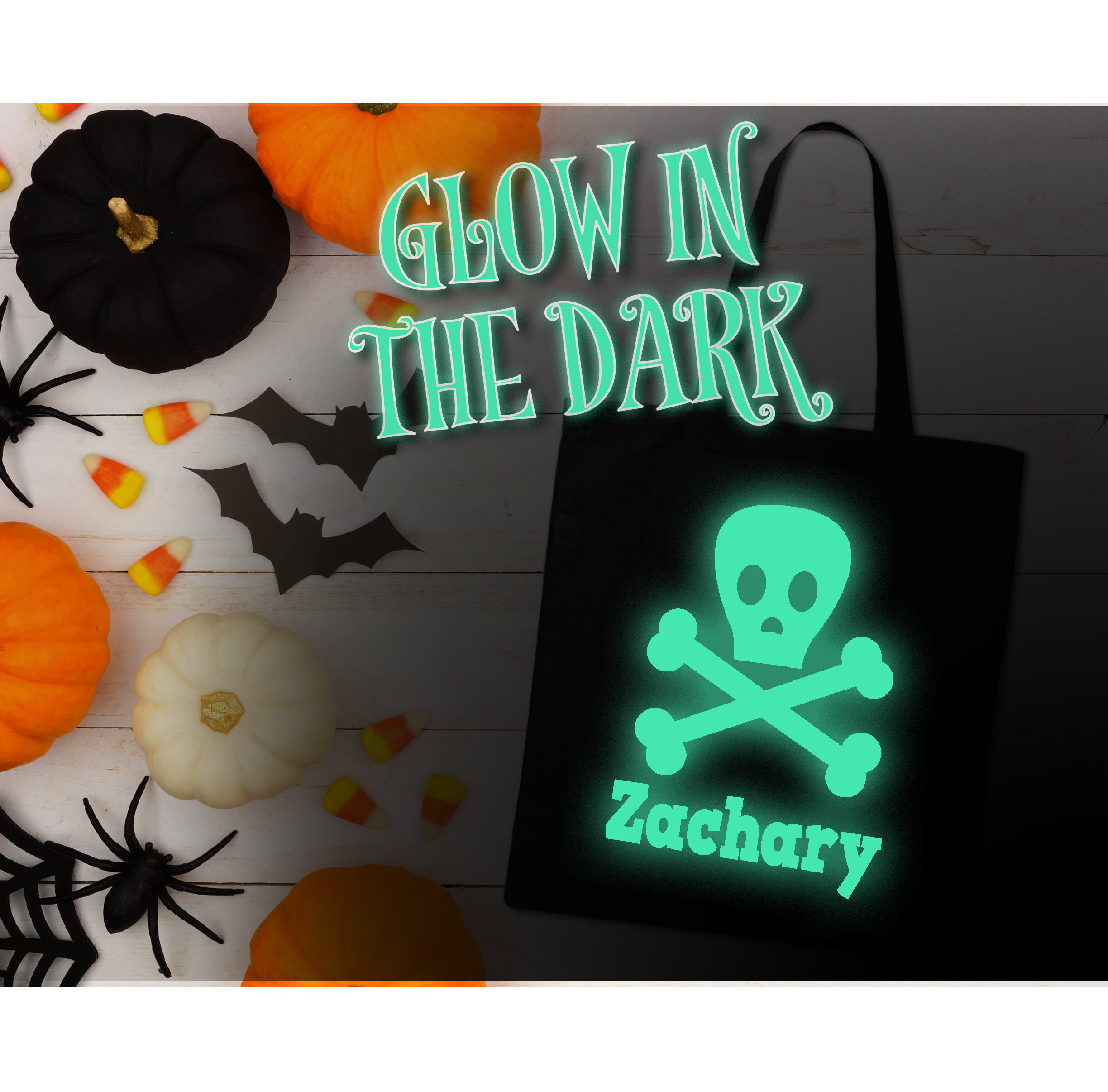 Halloween tote bag for kids Glow in the Dark personalized