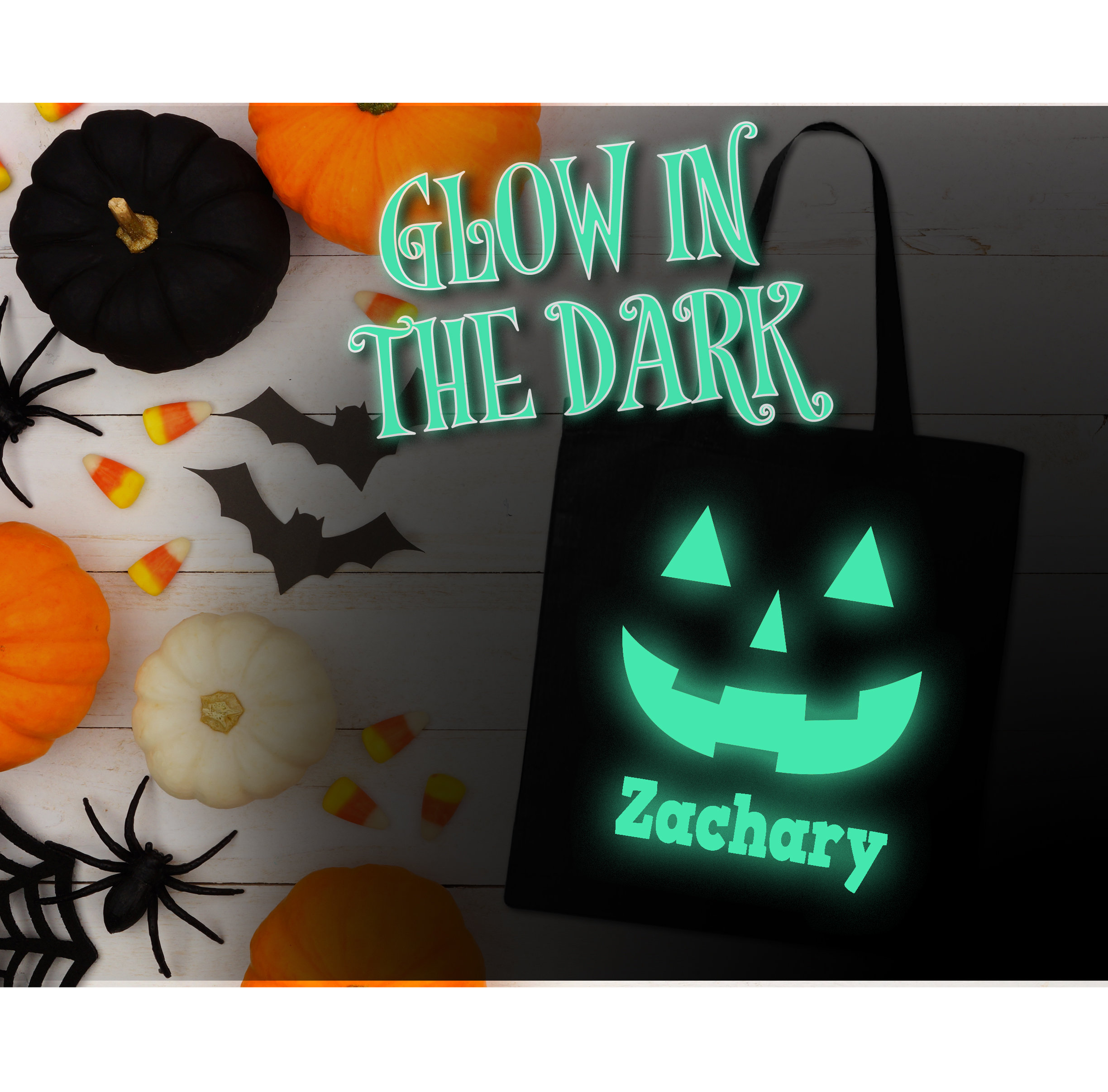 Halloween tote bag for kids Glow in the Dark personalized