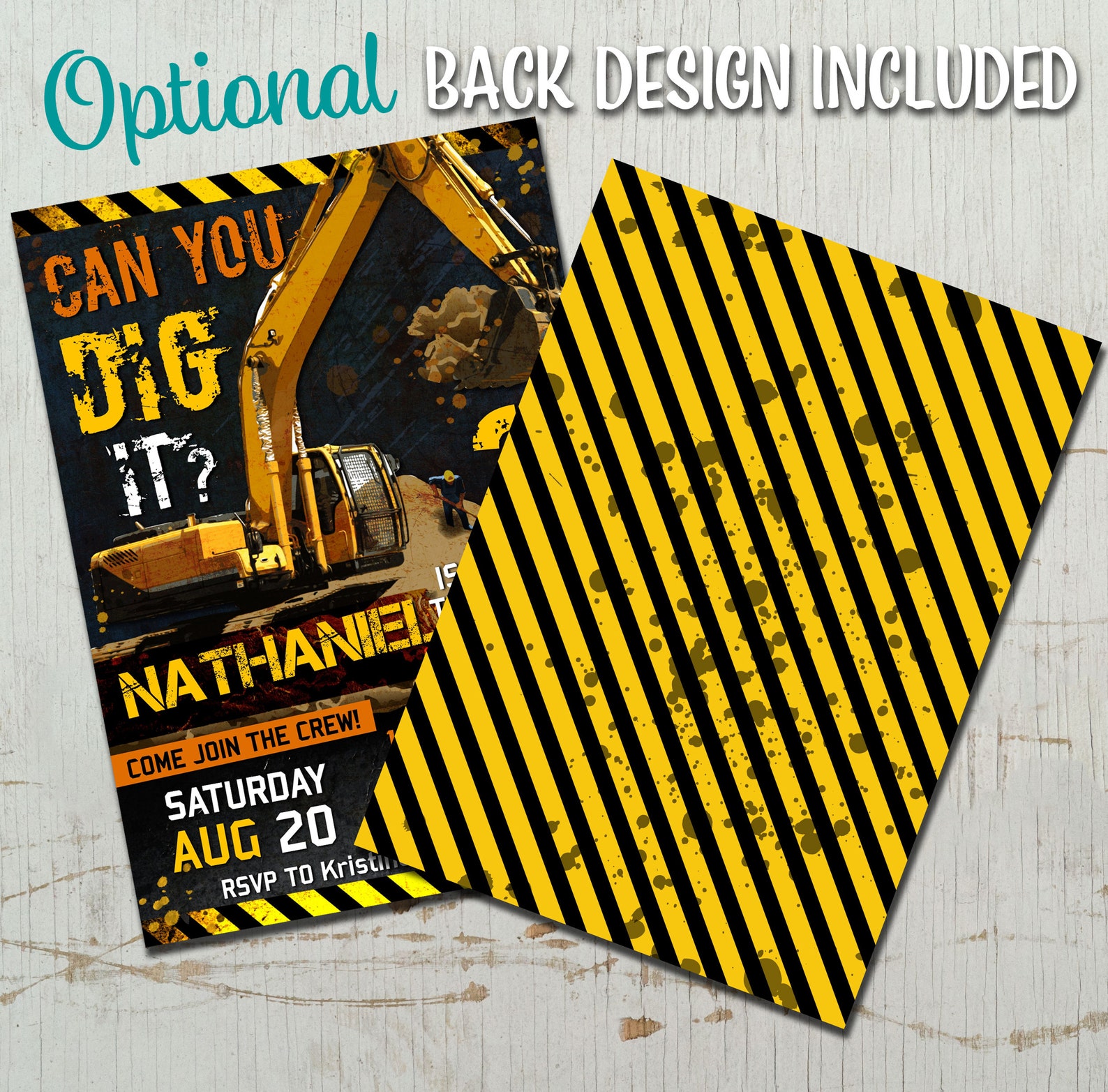 Digger Construction Birthday Invitation Boys Digger Invite - Etsy