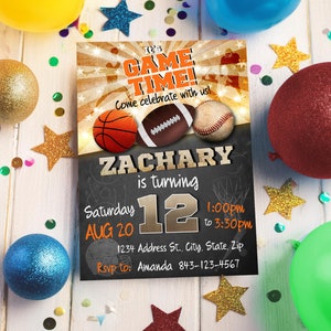 Invitation d'anniversaire sportive Basketball Football Baseball téléchargement numérique | MODIFICATION FACILE !