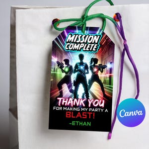 Laser Tag Party Favor Tag | Personalized Laser Tag Thank You Tag | Neon Printable Party Gift Tag | DIY Editable Template | Instant Download
