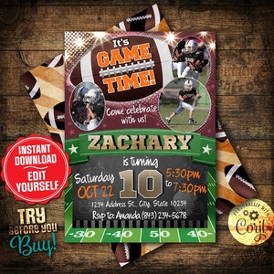 Football Birthday Party Invitation with your photos- Easy Edit!
