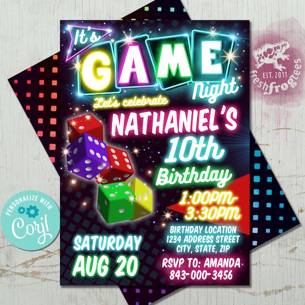 Game night birthday invitation printable digital invite - EASY EDIT!