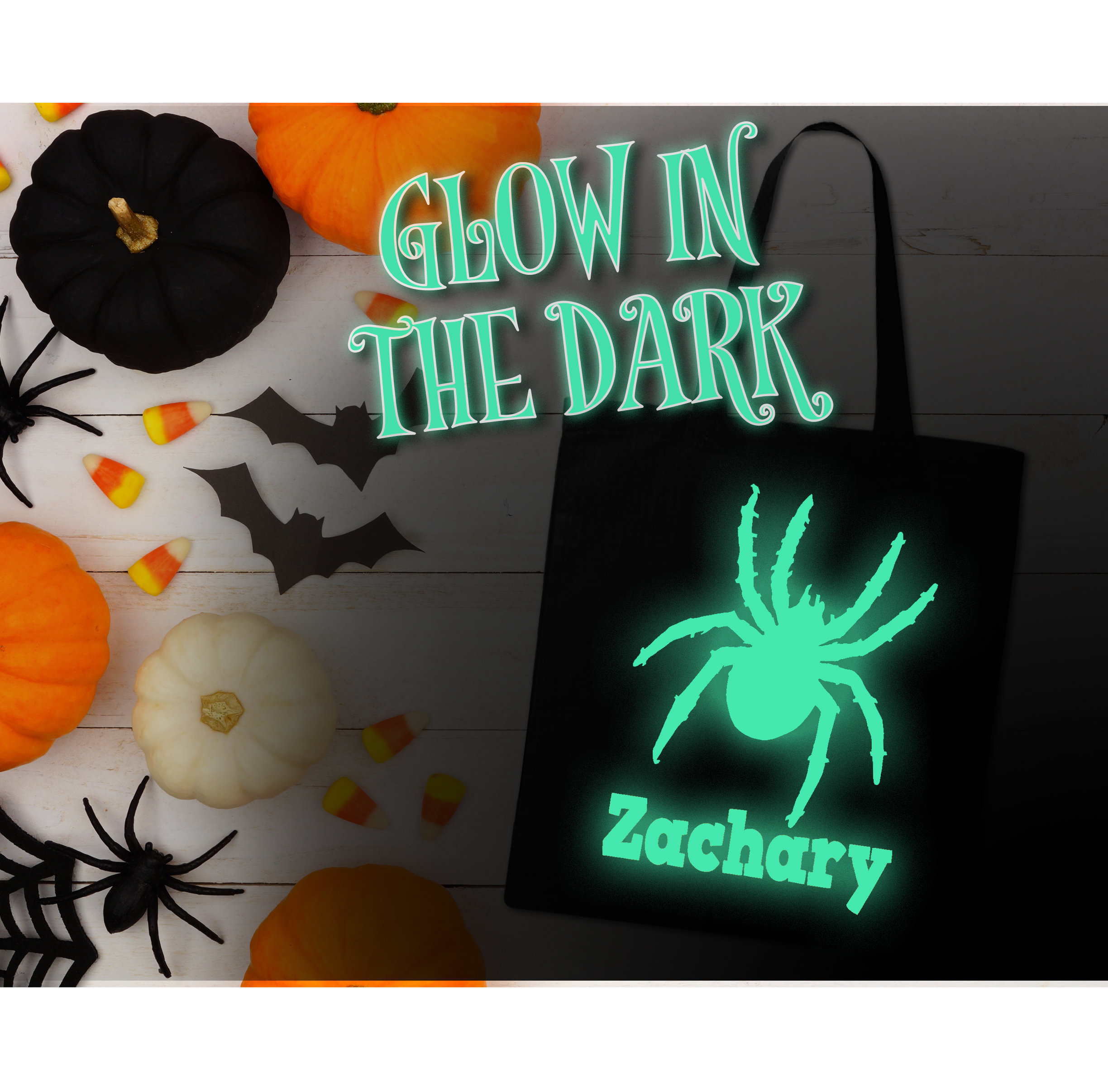 Halloween tote bag for kids Glow in the Dark personalized