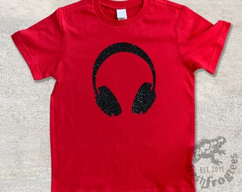 Glitter DJ headphones silhouette graphic shirt for Boys or Girls clothing gift