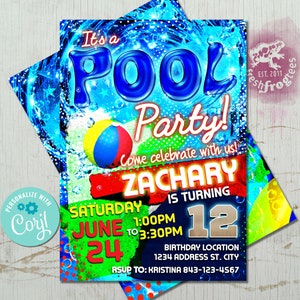 Pool party birthday invitation printable digital invite - EASY EDIT!