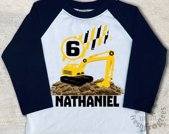 Construction Birthday Shirt Raglan - Excavator birthday shirt - any name - Digger Shirt