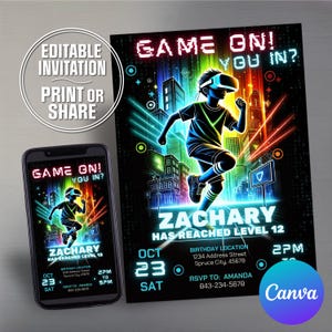 VR-verjaardagsuitnodiging | Uitnodiging voor gamingfeestje | Glow Party-kaart