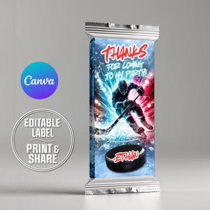 Hockey Birthday Candy Bar Label | Hockey Label Geburtstagsaufkleber | Digitaler Download | Bearbeitbare Vorlage