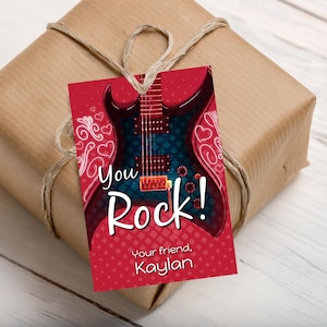 Valentine Guitar You Rock Tag | Fun Music Themed Valentine Gift Tag