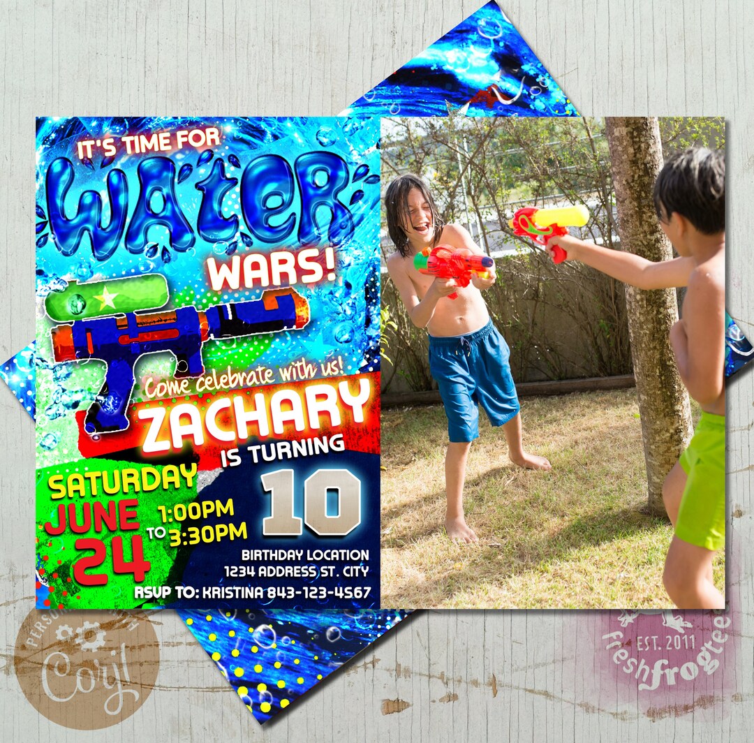 Water Gun Birthday Invitation Add Your Photo Printable Digital Etsy