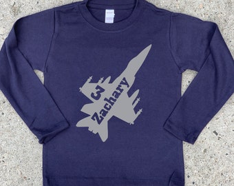 Airplane Birthday Shirt, Fighter jet plane long sleeve shirt