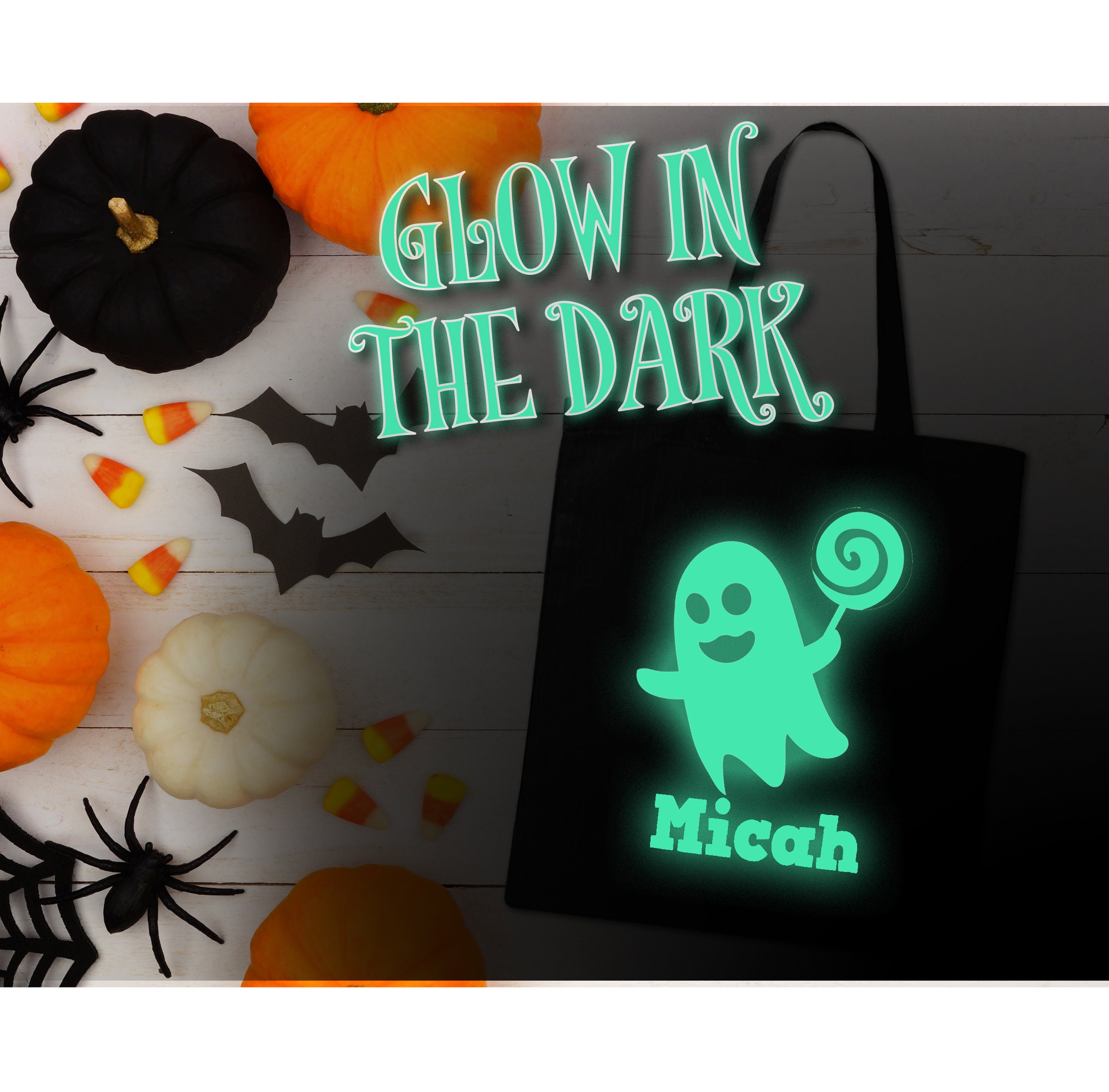 Halloween tote bag for kids Glow in the Dark personalized