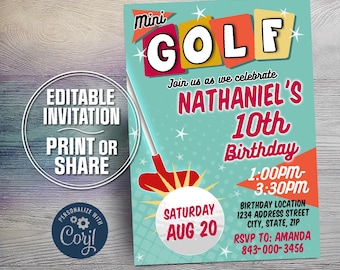 Mini Golf Invitation | Birthday Golf Party Invite | Editable Digital Download