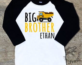 Dump truck Big Brother construction shirt for boys raglan custom personalized sibling shirt