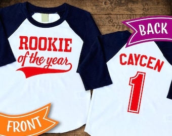 Rookie of the Year 1st birthday Sports Jersey raglan shirt, Milestone First Birthday Tee