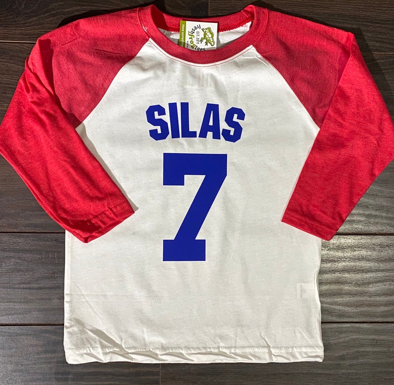 Birthday Number Jersey Number Shirt 3/4 or long sleeve relaxed fit raglan baseball shirt image 2