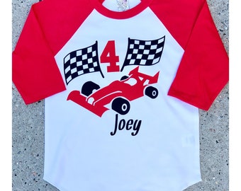 Race car birthday shirt for boys or girls - Race Car birthday raglan