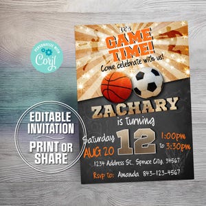 Invitation d'anniversaire sportive de basket-ball de football | Modification facile !
