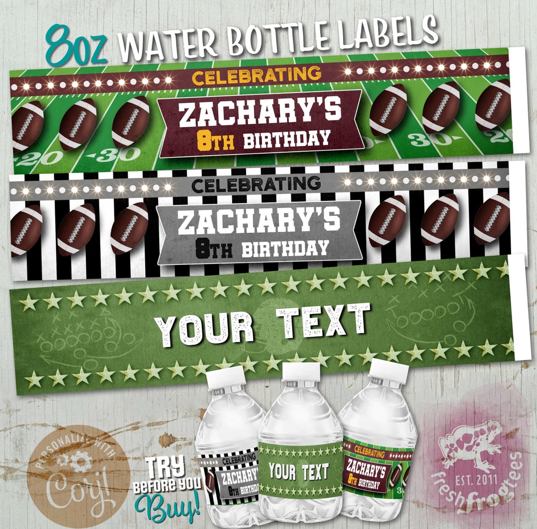 Football Water Bottle Label, Mini Water Bottle Sticker 3 Designs Easy