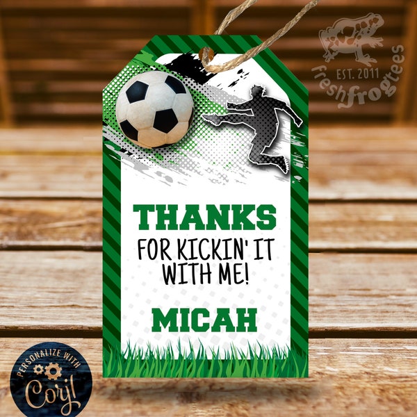 Soccer Thank You Tag, Soccer Birthday Party Favor Tag - Easy Edit