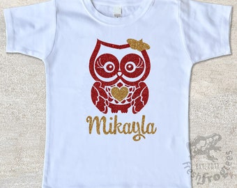 Glitter owl valentine shirt for girls