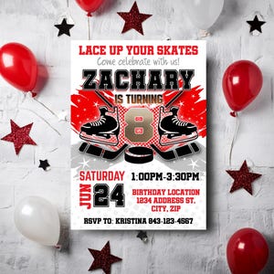 Hockey birthday invitation RED | Easy Edit!