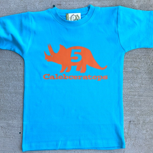 triceratops dinosaur birthday shirt - any age and name - pick your colors!