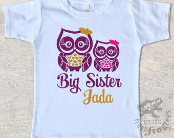 Owl Big sister sibling shirt for girls personalized custom tshirt