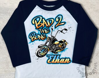 Motorcycle shirt raglan bad to the bone chopper shirt for boys or girls custom personalized