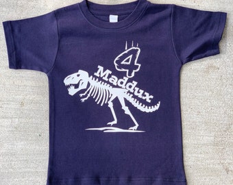 T Rex Skeleton Dinosaur Birthday Shirt - any age and name - pick your colors!