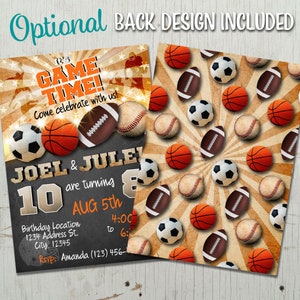 Joint Sports Birthday Invitation Football Basketball Baseball Soccer ...