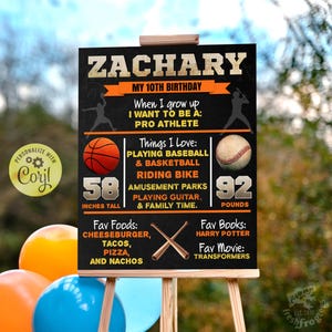 Milestone poster template Basketball Baseball | Birthday party poster kids milestone sign