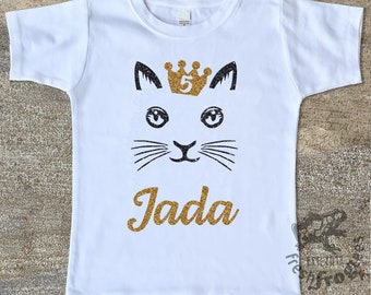 Cat birthday shirt for girls feline animal with crown