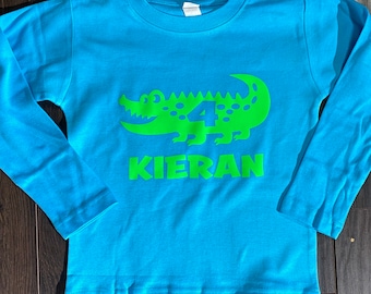 Alligator Birthday Shirt Personalized - long sleeves shirt for kids - any age and name - pick your colors!