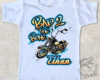 Motorcycle shirt bad to the bone chopper shirt for boys or girls custom personalized