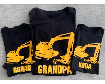 Digger Birthday Shirt - Construction Shirts Set of 3 Digger Mom Dad Kid matching party family shirts