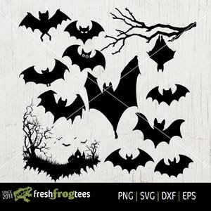 Halloween Bats SVG Bundle, Spooky Silhouette Clip Art (Digital Download)