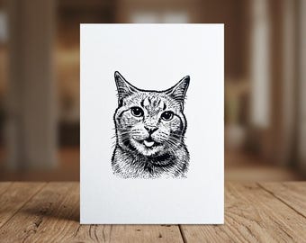Cat Art Print | 5x7 | Original Hand printed Linocut style laser engraved block print