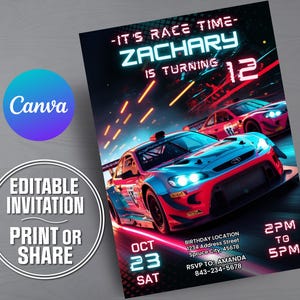 Race Car Birthday Invitation | Editable racing invite