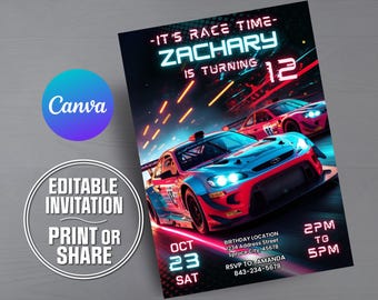 Race Car Birthday Invitation | Editable racing invite
