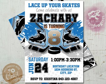 Skating birthday invitation, Hockey Birthday Invite BLUE - Easy Edit!