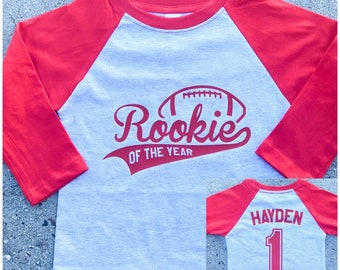 Rookie of the year football first birthday shirt 3/4 sleeve raglan
