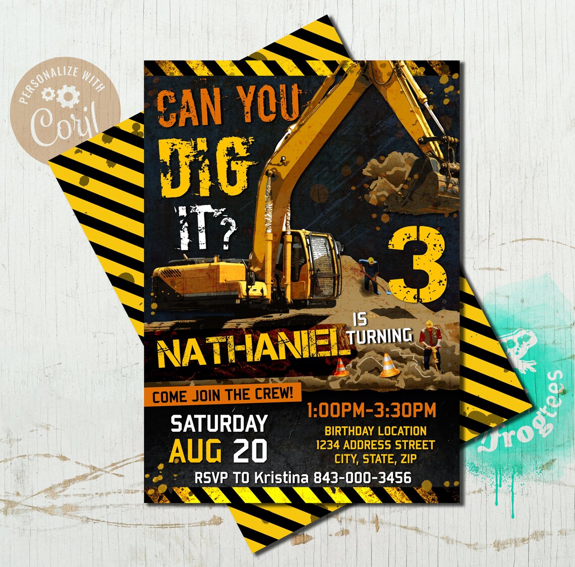 Digger Construction Birthday Invitation Boys Digger Invite - Etsy