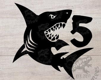 Tiburón 5.º cumpleaños SVG, cinco vectores para Cricut (descarga digital)