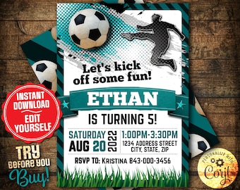 Soccer Birthday Invitation, Editable Party Card (Digital Download)